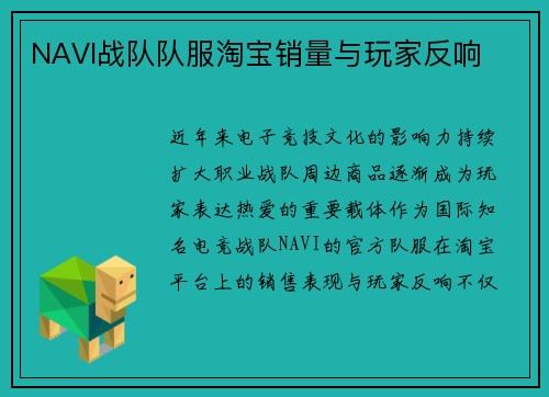 NAVI战队队服淘宝销量与玩家反响