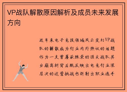 VP战队解散原因解析及成员未来发展方向