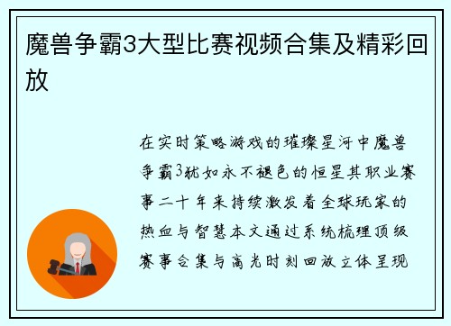 魔兽争霸3大型比赛视频合集及精彩回放